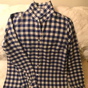 J. Crew Womens Blue and Cream Plaid Long Sleeve